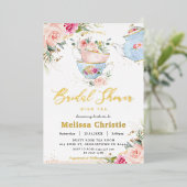 Elegant Blush Floral High Tea Party Vrijgezellenfe Folie Uitnodiging (Staand Voorkant)