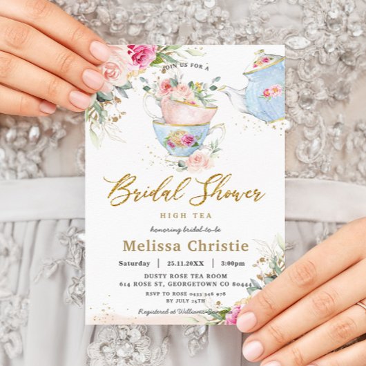 Elegant Blush Floral High Tea Party Vrijgezellenfe Kaart