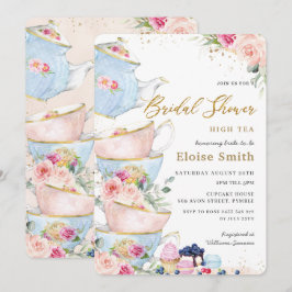 Elegant Blush Floral High Tea Party Vrijgezellenfe Kaart