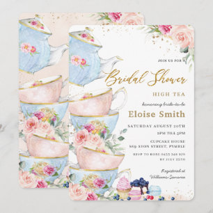Elegant Blush Floral High Tea Party Vrijgezellenfe Kaart