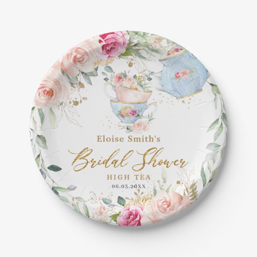 Elegant Blush Floral High Tea Party Vrijgezellenfe Papieren Bordje (Voorkant)
