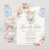 Elegant Blush Floral High Tea Party Vrijgezellenfe Save The Date (Voorkant / Achterkant)
