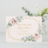 Elegant Blush Floral | Horizontaal deeg Save The Date (Staand voorkant)