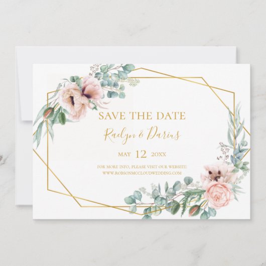 Elegant Blush Floral | Horizontaal foto's opslaan Save The Date (Voorkant)