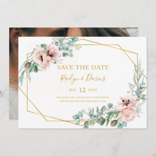 Elegant Blush Floral   Horizontaal foto's opslaan  Save The Date
