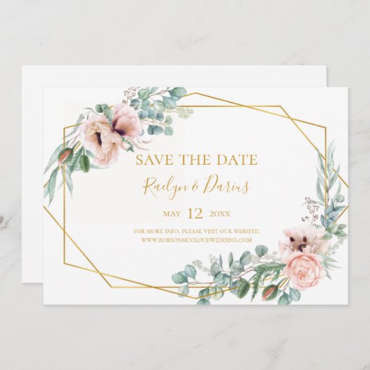 Elegant Blush Floral | Horizontale sparen de Datum Save The Date (Voorkant / Achterkant)