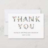Elegant Blush Floral Letters Dank je wel Bedankkaart (Voorkant)