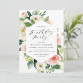 Elegant Blush Floral Lijst Birthday Party Kaart (Staand voorkant)