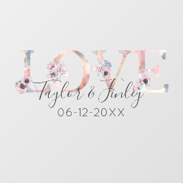 Elegant Blush Floral Love Personalized Wedding Raamsticker