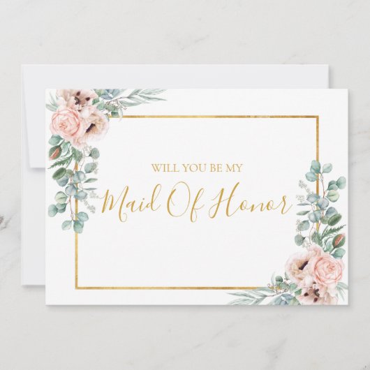 Elegant Blush Floral | Maid of Honor proposal card Kaart (Voorkant)