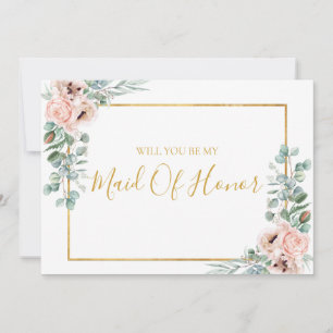 Elegant Blush Floral   Maid of Honor proposal card Kaart