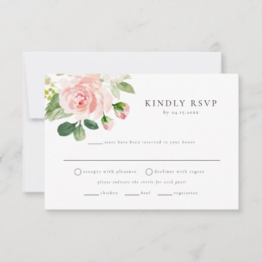 Elegant Blush Floral Meal Choice RSVP Briefkaart (Voorkant)