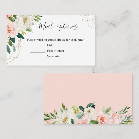 Elegant Blush Floral Meal Options Enclosure Kaart (Voorkant / Achterkant)