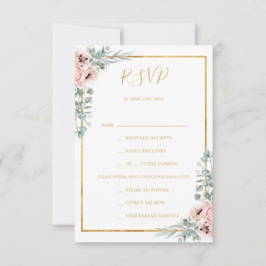 Elegant Blush Floral | Menu Choice RSVP-kaart (Voorkant)