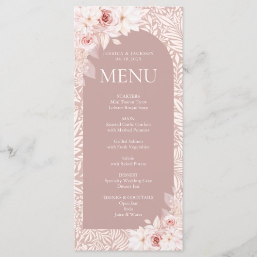 Elegant Blush Floral Menu Kaart (Voorkant)