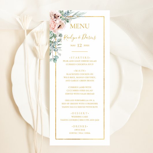 Elegant Blush Floral | Menu Weddenrennen