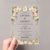 Elegant Blush Floral Modern Wedding Acryl Uitnodigingen (Insitu (Draagbaar))