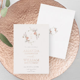 Elegant Blush Floral Monogram Wedding Folie Feestdagenkaart
