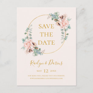 Elegant Blush Floral pasta Save the Date Briefkaar Uitnodiging Briefkaart