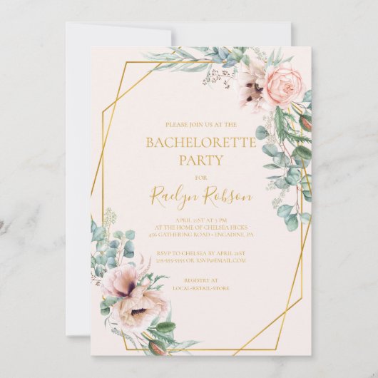 Elegant Blush Floral | Pastel Bachelorette Party Kaart (Voorkant)