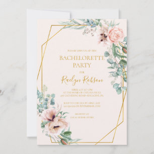 Elegant Blush Floral Pastel Bachelorette Party Kaart