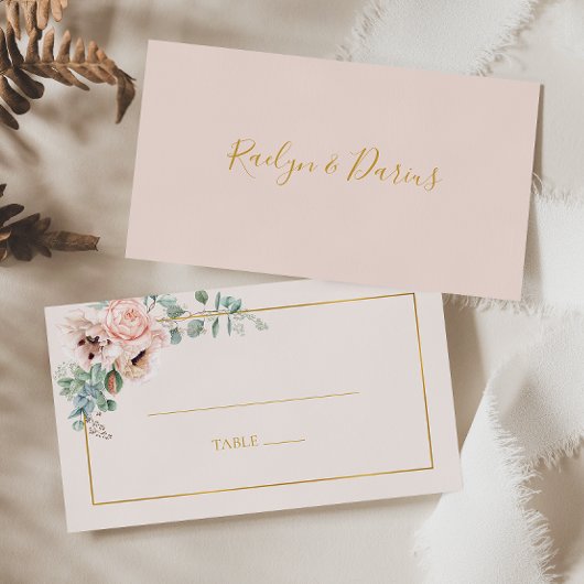 Elegant Blush Floral | Pastel Flat Wedding Plaatskaartje