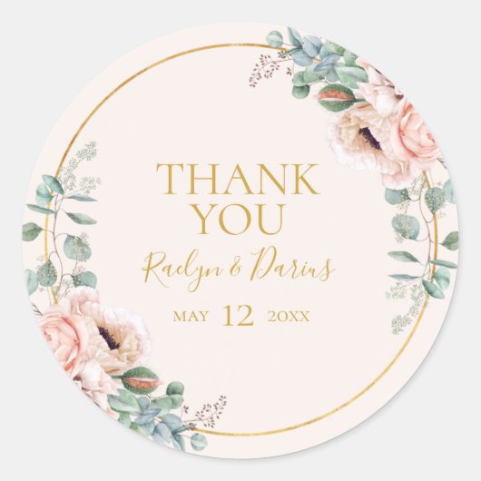 Elegant Blush Floral | Pastel Hartelijk dank Ronde Sticker (Voorkant)