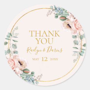 Elegant Blush Floral   Pastel Hartelijk dank Ronde Sticker
