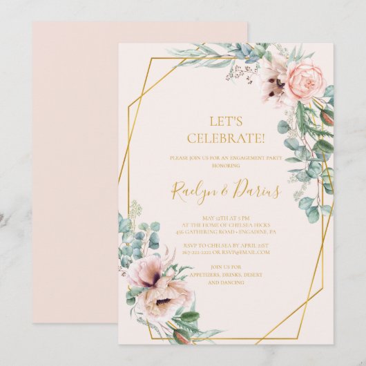 Elegant Blush Floral | Pastel Let's Celebrate Kaart (Voorkant / Achterkant)