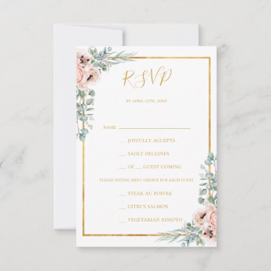 Elegant Blush Floral Pastel Menu Keuze RSVP-kaart (Voorkant)