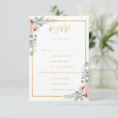 Elegant Blush Floral Pastel Menu Keuze RSVP-kaart (Staand voorkant)