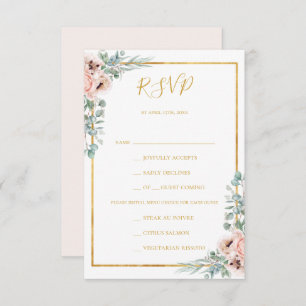 Elegant Blush Floral Pastel Menu Keuze RSVP-kaart