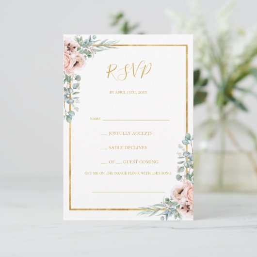 Elegant Blush Floral Pastel Song Request RSVP Card (Staand voorkant)