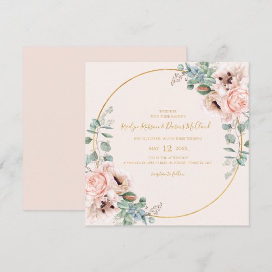 Elegant Blush Floral | Pastel Square Weddenschap Kaart (Voorkant / Achterkant)