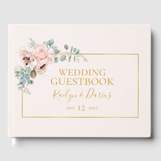 Elegant Blush Floral | Pastel Weddenschap Gastenboek (Voorkant)