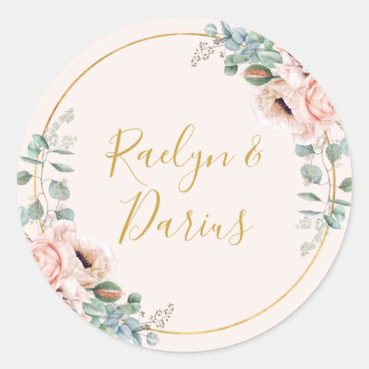 Elegant Blush Floral Pastel Wedding Envelope Seals Ronde Sticker (Voorkant)
