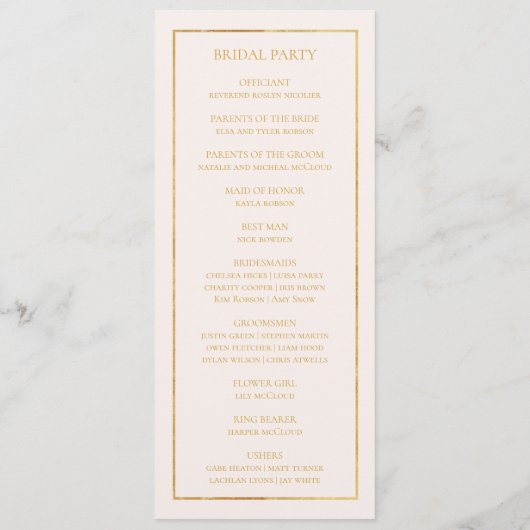 Elegant Blush Floral | Pastel Wedding Programme Programmakaart (Achterkant)