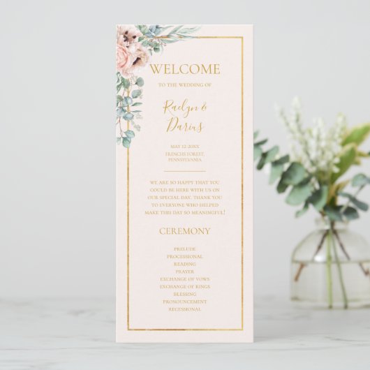 Elegant Blush Floral | Pastel Wedding Programme Programmakaart (Staand voorkant)