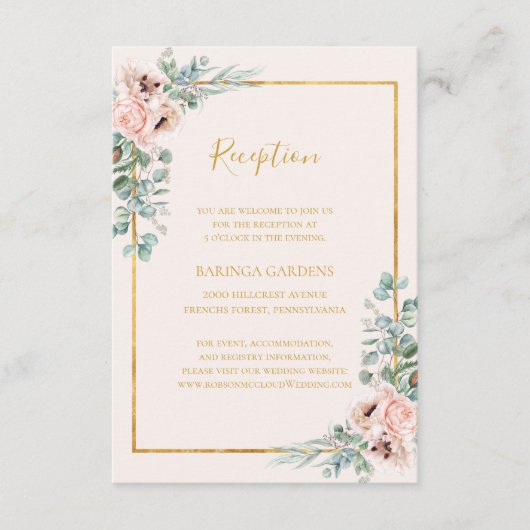 Elegant Blush Floral Pastel Wedding Reception Card Informatiekaartje (Voorkant)