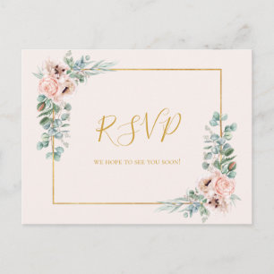 Elegant Blush Floral   Pastel Wedding RSVP Briefkaart