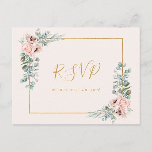 Elegant Blush Floral | Pastel Wedding RSVP Briefkaart (Voorkant)