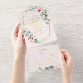 Elegant Blush Floral | Pastel-zegel en -verzending All In One Uitnodiging