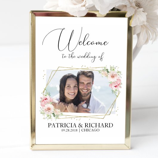 Elegant Blush Floral Photo Weddenschap Welkomsttek Poster