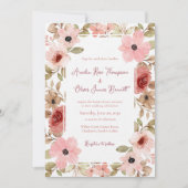 Elegant Blush Floral Photo Wedding Invitation Kaart (Voorkant)