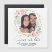 Elegant Blush Floral Photo Wedding Save the Date (Voorkant / Achterkant)