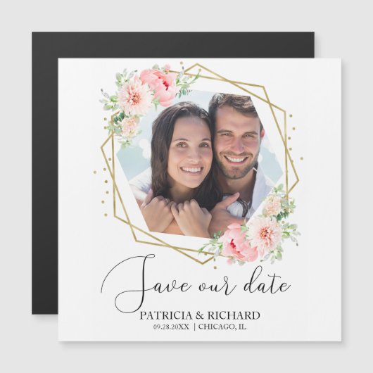 Elegant Blush Floral Photo Wedding Save the Date (Voorkant / Achterkant)