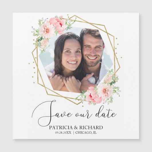 Elegant Blush Floral Photo Wedding Save the Date (Voorkant)