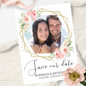 Elegant Blush Floral Photo Wedding Save the Date Kaart