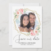 Elegant Blush Floral Photo Wedding Save the Date Kaart (Voorkant)