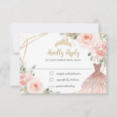 Elegant Blush Floral Princess Gown Quinceañera RSVP Kaartje (Voorkant)